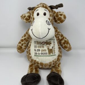 Giraffe with birthing details Jadens Gifts based Norfolk, Suffolk, Cambridgeshire and Essex