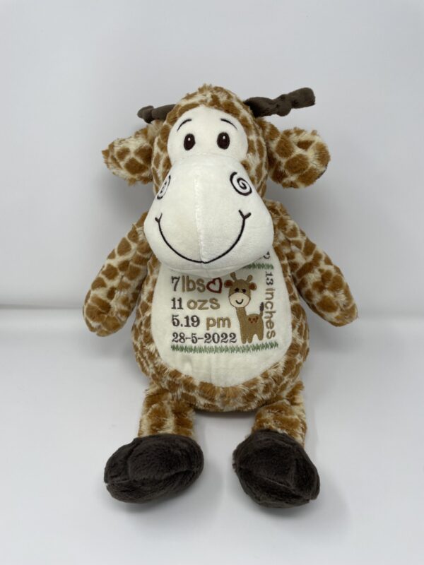 Giraffe with birthing details Jadens Gifts based Norfolk, Suffolk, Cambridgeshire and Essex